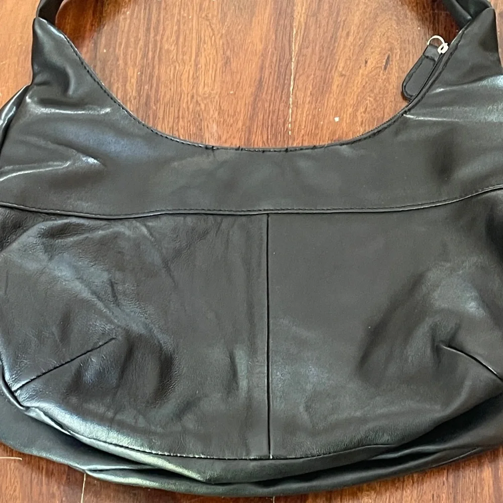 Excelled Collection Black Leather Hobo bag w/ Metal Grommets